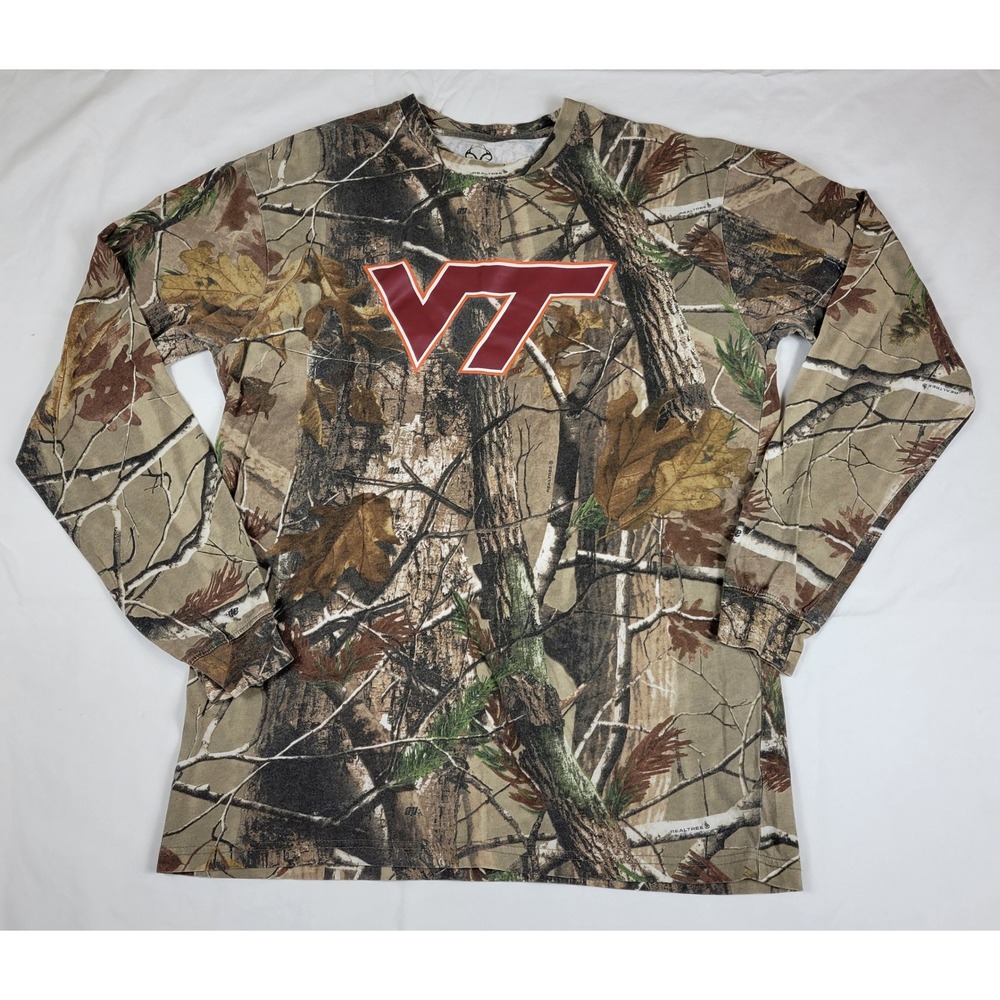 Realtree Outfitters Virginia Tech Hokies‎ Camo Long Sleeve Shirt Mens Large VT